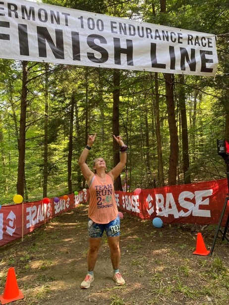 Arms in the air at the finish line